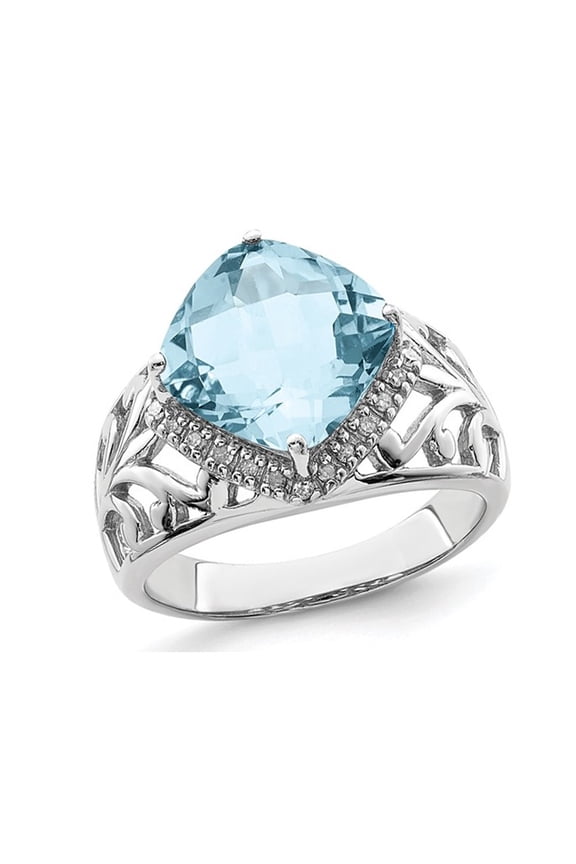 5.50 Carat (Ctw) Cushion-Cut Sky Blue Topaz Ring in Sterling Silver with Diamonds for Women