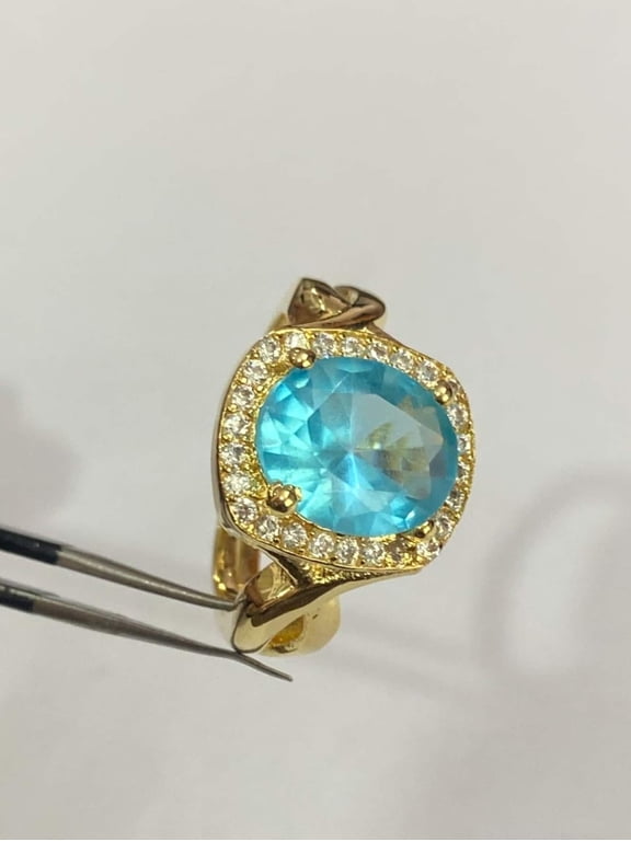 5.50 Carat Natural Aquamarine Yellow Gold Plated Ring| Minimalist March Birthstone Gift for Her Halloween Gift