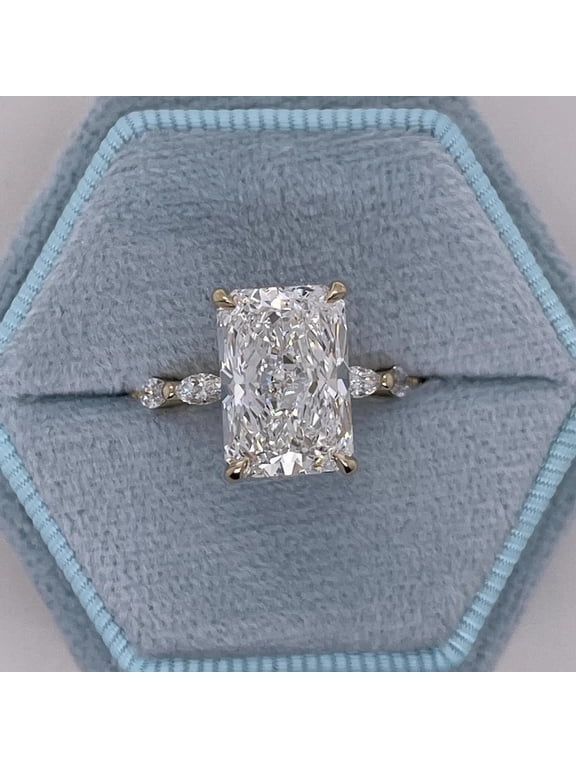 5.50 Ct Elegant Radiant Shape IGI Certified Lab Grown Diamond Solitaire with Accents Wedding Ring for Bride Solid 14K Yellow Gold Size 4 by Diamond-Capitals