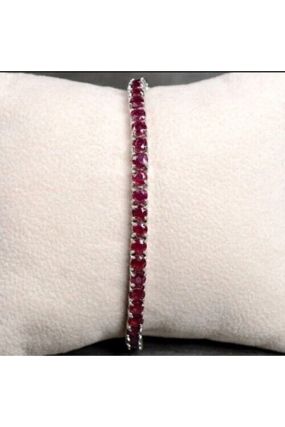 5.50 Ct Round Cut Lab-Created Ruby Tennis Bracelet 7" in 14K White Gold Plated