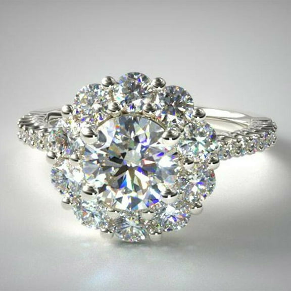5.50 Cts Large Size Rounds Moissanite Diamond Solitaire Halo Engagement Ring,18K White Gold Plated Ring / Ring for Her