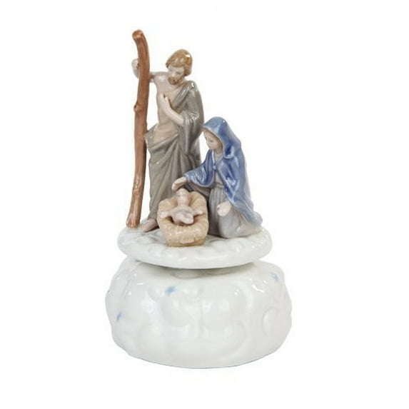 5.50 Inch Porcelain Holy Family Nativity Musical Box, White