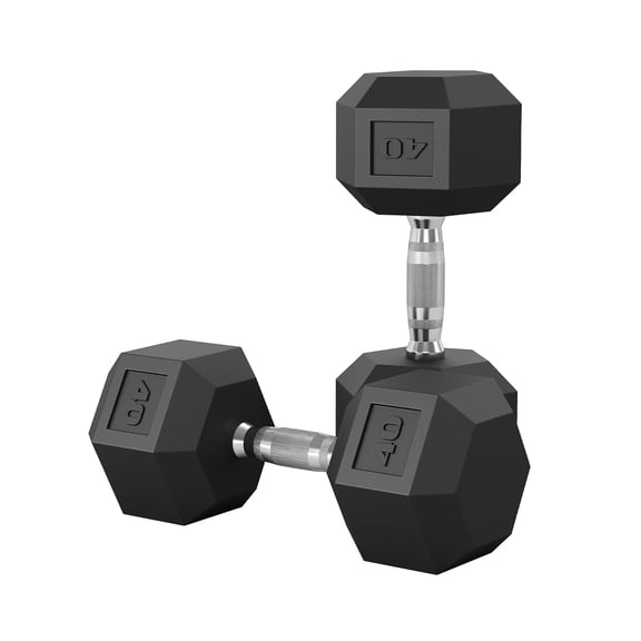 5 to 50 LB Hex Dumbbell Set of 2, Hand Weights Pair with Cast Iron Core, Rubber Encased Coating, Textured Carbon Steel Handle for Home Gym Strength Training