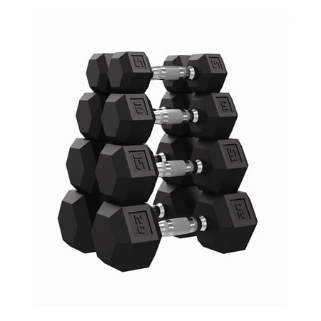 5-50 LB Hex Dumbbells Set of 2, Rubber Encased Cast Iron Dumbbells with Textured Carbon Steel Handle, Anti-Roll Hexagon Weight Pair Strength Training Hand Weights for Home Gym, Men & Women