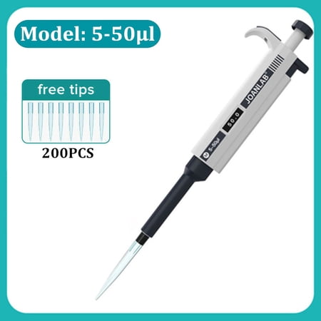5-50µl Pipettor Single Channel Adjustable Microliter Pipette Lab Transfer Pipette with 200PCS Free Tips