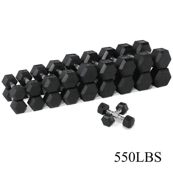 5–50 lbs Dumbbells Weight Set (10 Pairs), 550 lbs Hex Dumbbell Sets, Gyms Weights Dumbbells Sets, Weight Set for Home Gym, Strength Training