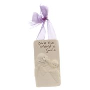 5.50In Give The World A Smile Plaque, Porcelain/Ribbon, Snowman Winter 67836