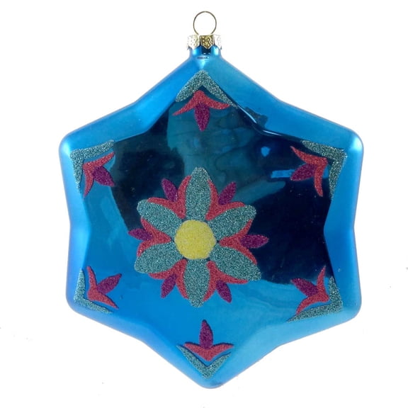 Craftoutlet.Com 5.50In Star Ornament, Glass, Flower Spring Winter 94642 Blue