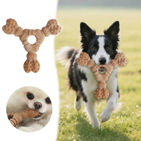 5.51" Wood- Trident Bone Dog Chew Toy - Interactive Teething Toy for Cats & Small/Medium Dogs