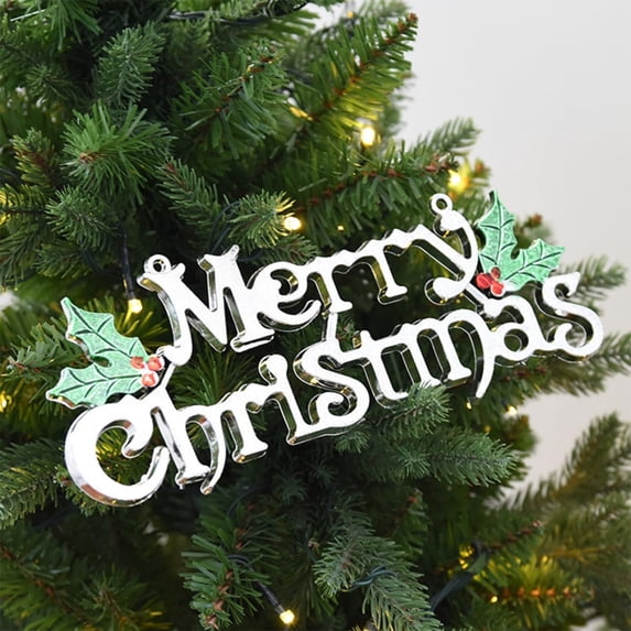 5.51 in Merry Christmas Ornaments Signs, Christmas Word Glittery Hanging Signs with Holly Berries and Leaves for Xmas Holiday Party Home Decoration
