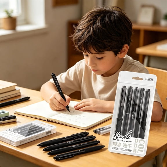 5.51in 0.5mm Retractable Gel Pen 5 Pack, Ergonomic Textured Grip Quick Dry Ink Pens, Aesthetic Multi-Design Pocket Clip Pens For Daily Paperwork Business Documentation Journaling Use