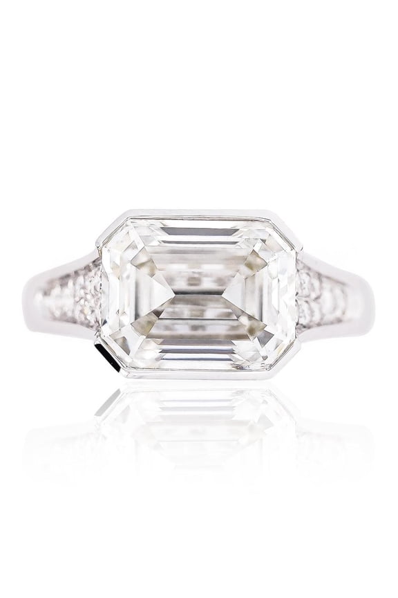 5.53 Carat Emerald Cut Lab Grown Diamond Half Bezel White Gold Ring