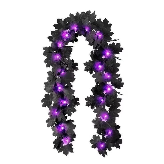 5.56 Ft Artificial Black Maple Leaf Garland with Light,Halloween Decoration Autumn Leaf Lighted Garland for Home Stair Railing Fireplace