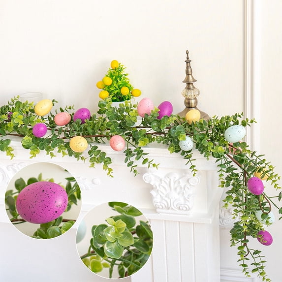 5.57Ft Easter Simulation Eggs Rattan Home Wall Hanging Vines Simulation Leaf Eggs Rattan Easter Greenery for Window, Home Decor, Spring and Easter Tabletop Decor, Indoor Foliage Decor