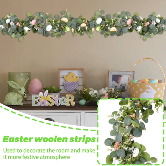 5.58 Ft Artificial Easter Eggs Garland Hanging Spring Garland for Mantle, Rustic Pastel Long Easter Garland with Eggs & Flower for Holiday Parties Home Decor
