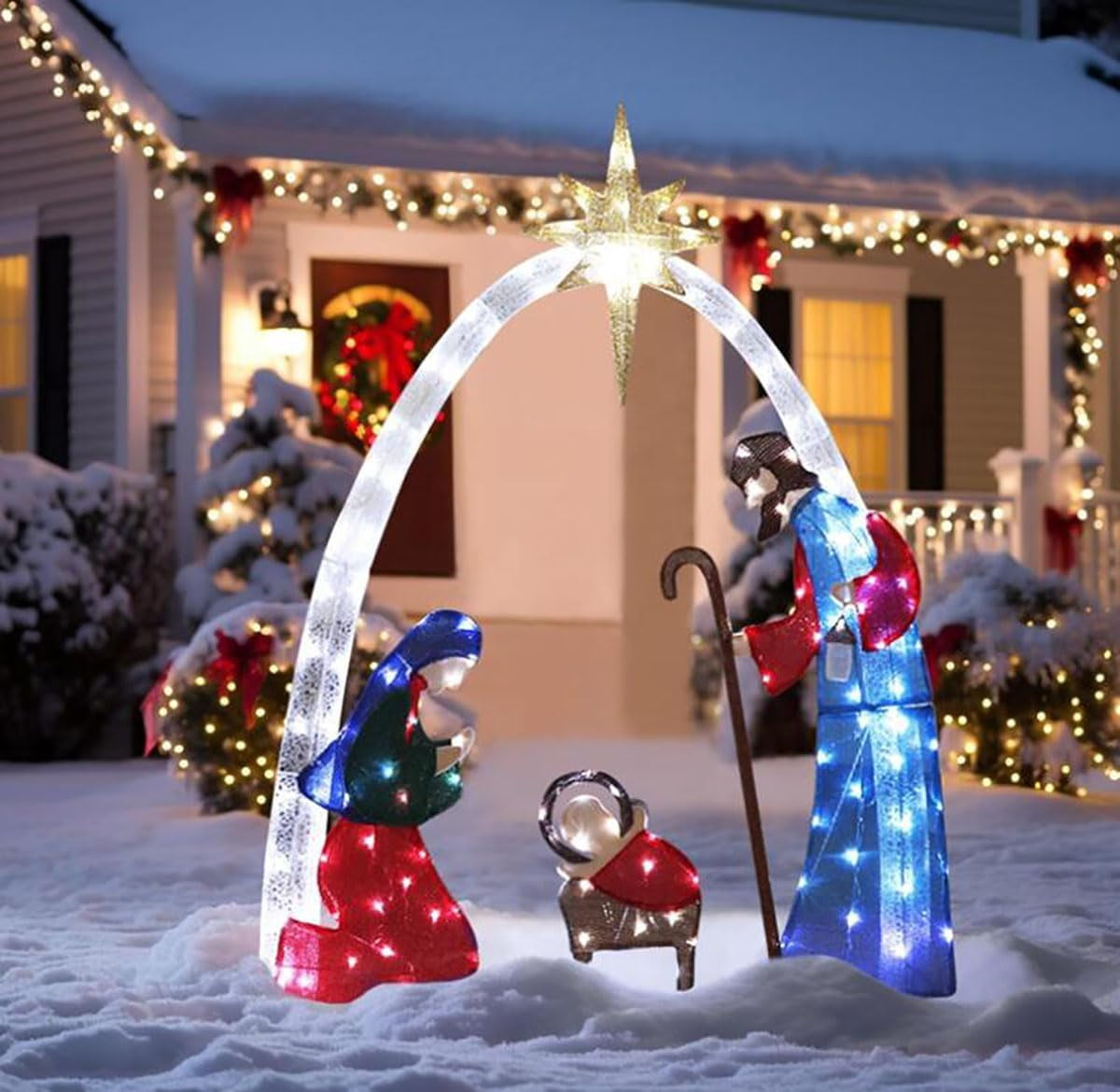 Outdoor Nativity Scene Christmas 5.5FT Lighted Nativity Scene – Outdoor ...