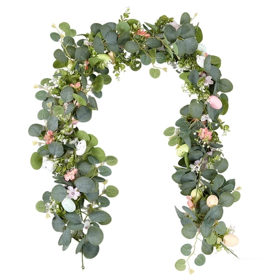 5.5FT Easter Garland Spring Vine with Easter Eggs Flowers Berries for Rustic Mantle Arch Home Table Tree Decoration