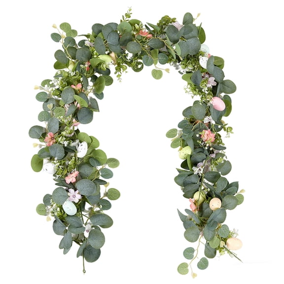 5.5FT Easter Garland Spring Vine with Easter Eggs Flowers Berries for Rustic Mantle Arch Home Table Tree Decoration