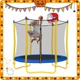 thumbnail image 1 of 5.5FT Mini Trampoline for Kids, 65" Toddler Trampoline Indoor/Outdoor, Backyard Trampolines with Enclosure Net, Recreational Trampolines with Basketball Hoop and Ball, Yellow, 1 of 7