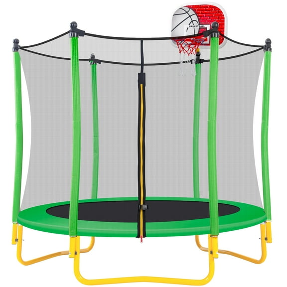 5.5FT Trampoline with Safety Enclosure for Kids, SEGMART Toddler Trampoline with Basketball Hoop, Kids Trampoline with Jumping Mat, Mini Trampoline, Indoor Trampoline, Gifts for Boys Girls, 220LBS