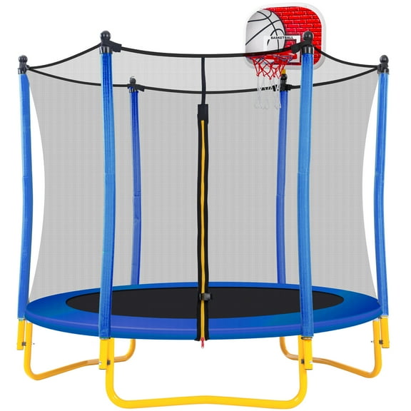 5.5FT Trampoline with Safety Enclosure for Kids, SEGMART Toddler Trampoline with Basketball Hoop, Kids Trampoline with Jumping Mat, Mini Trampoline, Indoor Trampoline, Gifts for Boys Girls, 220LBS