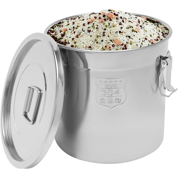 5.5Gal 304 Stainless Steel Food Storage Containers, 710oz Large Airtight Canister for Kitchen Flour Storage Container Metal Bucket with Lid for Rice, Flour, Grain, Coffee (21L)