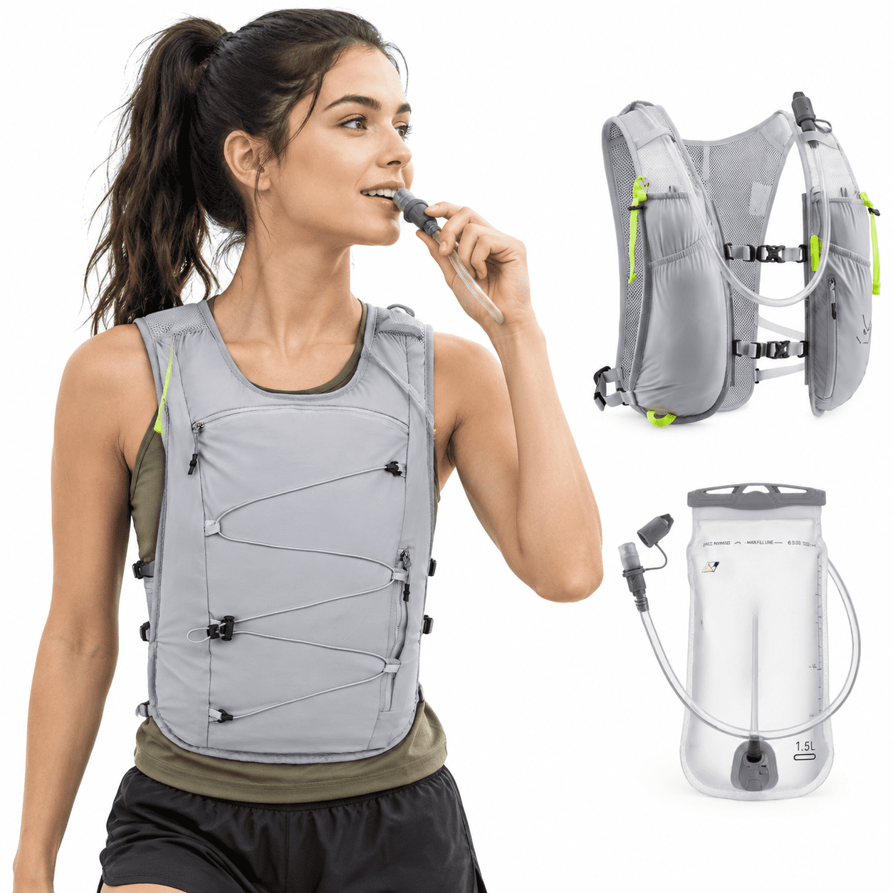 5.5L Gray Running Hydration Vest with 1.5L Water Bladder for Hiking and ...