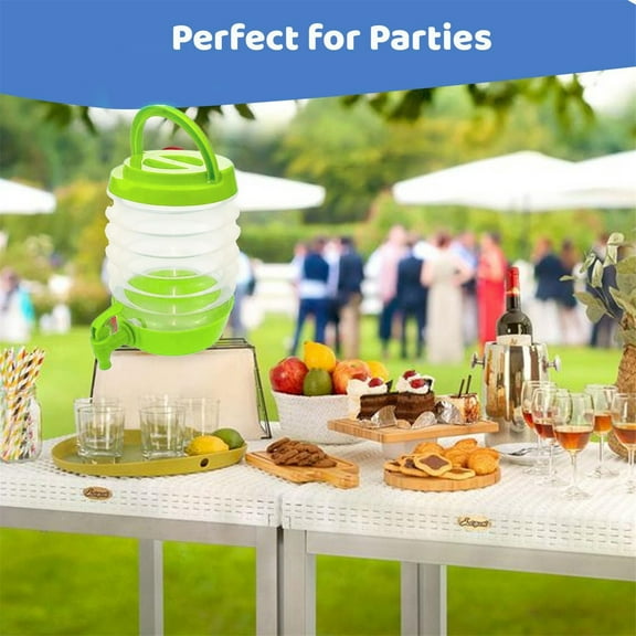 5.5L Plastic Water Dispenser With Tap Chiller Screw Top Refrigerator Water Dispenser Cocktail Drink Injection And Soft Drinks For Barbecue Parties,Folding Compressed Juice Barrel 5.5L Green B