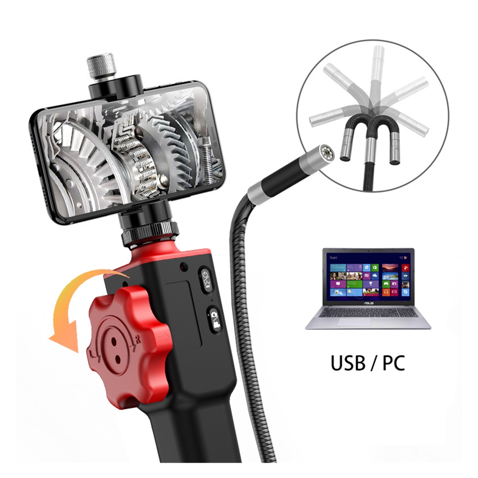 5.5MM/8.5MM Articulating Endoscope Visual Automotive Inspection Camera With 2-Ways &180 Degree Articulates Probe ,Various Applicable