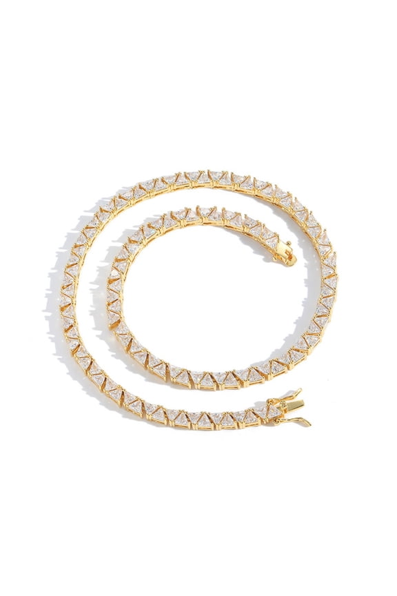 5*5MM Triangle Shape Tennis Necklace for Women 18K Gold Plated Trilliant Cut Lab Gold Diamond Necklace Chain CZ Necklaces for Women Party Prom Jewelry Necklaces