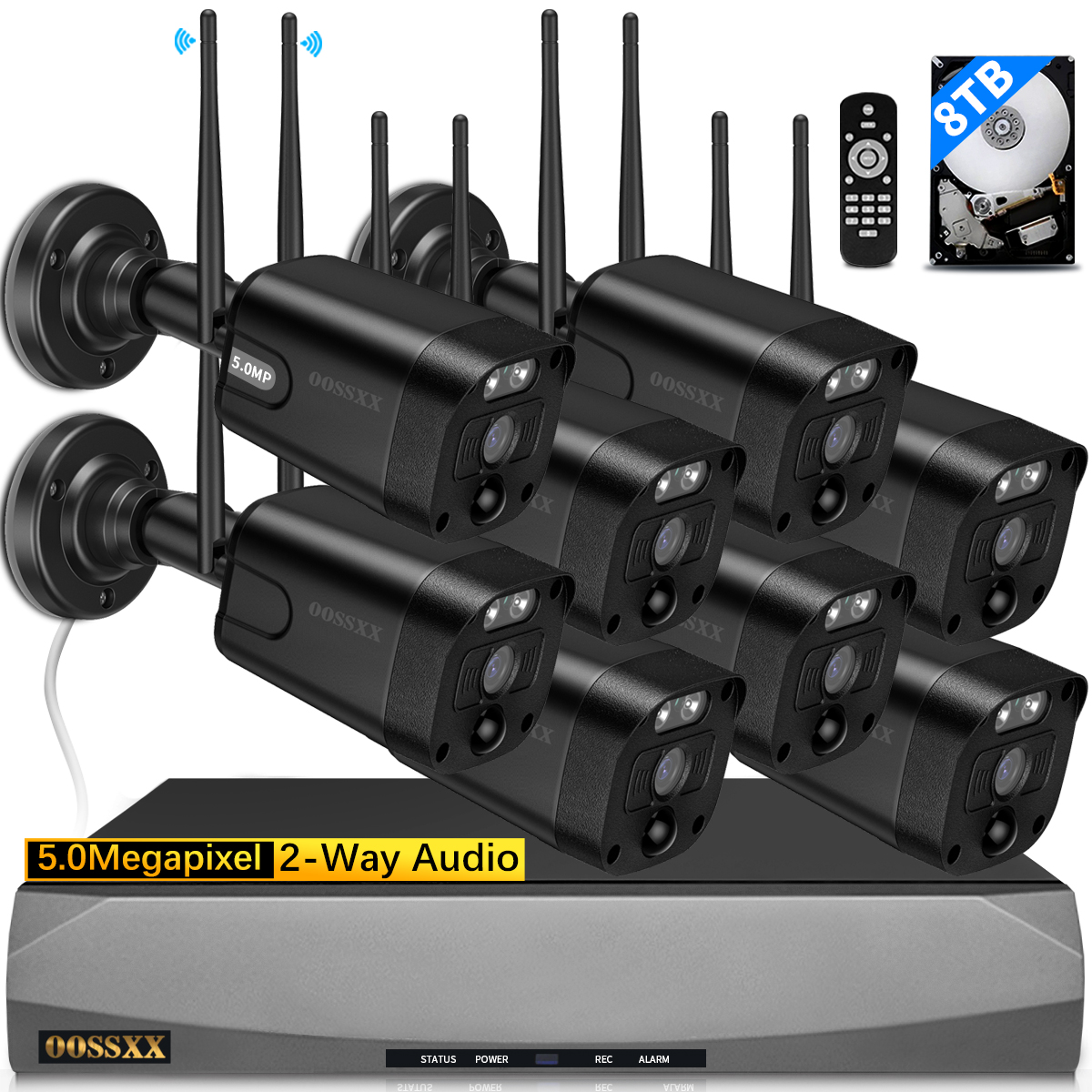 {5.5MP 2Antennas Enchance Signal} 2Way Audio PIR Detection Outdoor Security Camera System