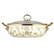 5.5Qt Enamel Stock Pot with Glass Lid   Vintage Floral Nonstick Soup Pot, Dual Handles, Oven Safe, Fast Heating for All Stovetops, Housewarming Gift, 9 Inch, Flower Enamel Cookware