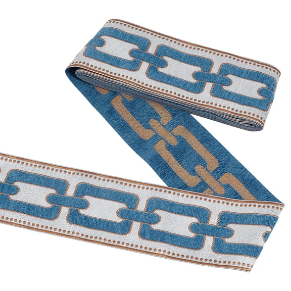 5.5Yard Embroidered Drapery Trim 3.6inch Wide Geometric Ribbon Polyester Jacquard Grid Ribbon Blue Drapery Banding Trim Tape DIY