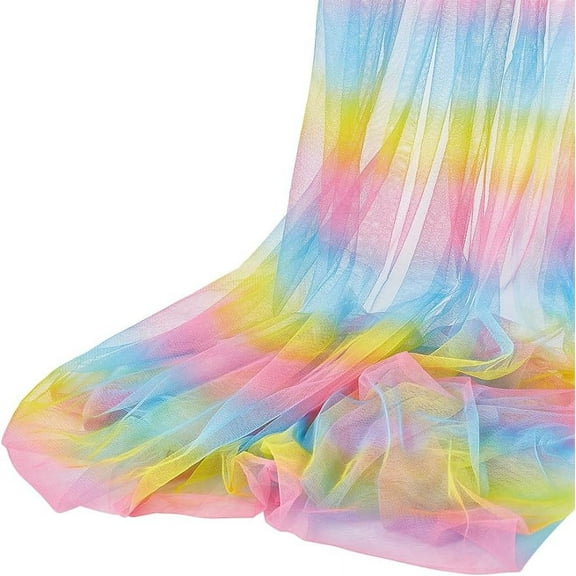 5.5Yard Multicolor Tulle Fabric 63inch Rainbow Tulle Mesh Fabric Polyester Rainbow Net Fabric
