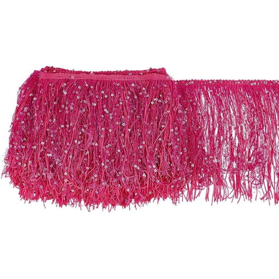 5.5Yard Sequins Lace Tassel Fringe Trim 7-7/8 inch Rosy Tassel with Silver Sequins Fringe Yarn Thread Tassel Trim