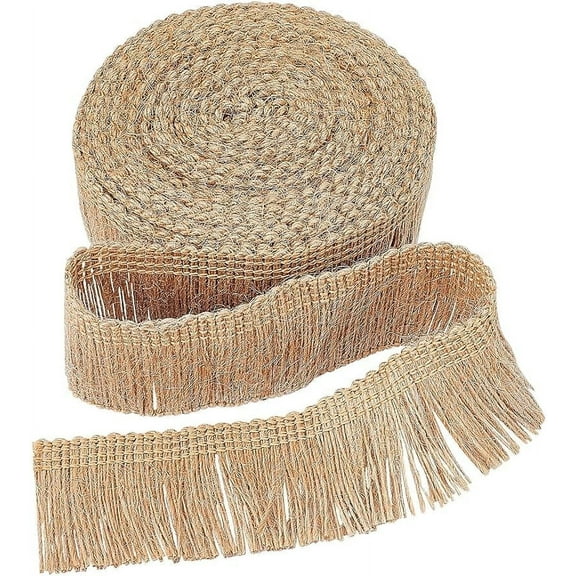 5.5Yards 1.46" Wide Burlap Fringe Tassel Trim Jute Lace Sewing Chainette Fringe Fibre Trimmings Flat Jute Cord Hemp Rope Brush Basic Trim