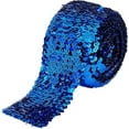 thumbnail image 1 of 5.5Yards Blue Sequin Trim 2.9 inch Wide Elastic Sequin Ribbon 8 Rows Paillette Roll Glitter Stretch Ribbon Flat Sequin Strip Spangle Lace DIY Sewing Craft Supplies Ornament Accessories, 1 of 9