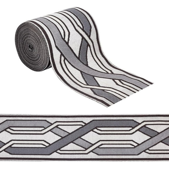 5.5Yards Gray Jacquard Stripe Ribbon 3.5inch Wide Jacquard Webbing Woven Ribbon Geometric Polyester Ribbon for Curtain Decoration Home Tapestry Clothes Accessories