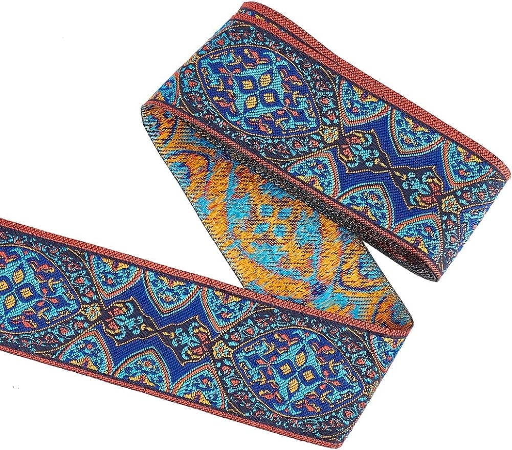 OLYCRAFT Dark Blue Jacquard Ribbon - 5.5 Yards 3.5 Inch Wide Vintage Trim