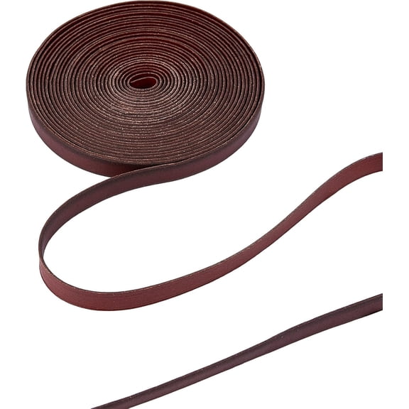 5.5Yds 10mm Flat Genuine Leather Cord String Leather Shoelace Lace Strips Cowhide Braiding String Roll for DIY