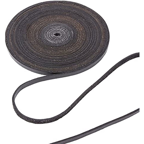 5.5Yds 5mm Black Flat Genuine Leather Cord Natural Leather String Lace Strips Full Grain Cowhide Braiding String Roll
