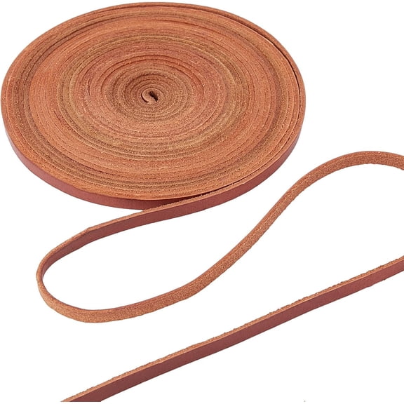 5.5Yds 5mm Flat Genuine Leather Cord String Natural Leather Craft Lace Strips Full Grain Cowhide Braiding Cord Roll for Jewelry Making DIY Bracelets Keychains(Brown) 1set