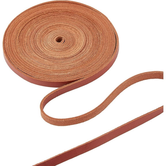 5.5Yds 8mm Flat Genuine Leather Cord Natural Leather String Lace Strips Full Grain Cowhide Braiding String Roll for Jewelry Making DIY Craft Bracelets Belts Keychains(Brown) Saddle Brown 1set