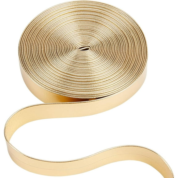 5.5Yds Metallic Gold Flat Glossy Leather Strap 0.6" Wide Shiny Pu Leather Strips Leather Lace Stripper Beading String Ribbon Craft Double Sided Leather Supplies Faux Cord for Jewelry Making