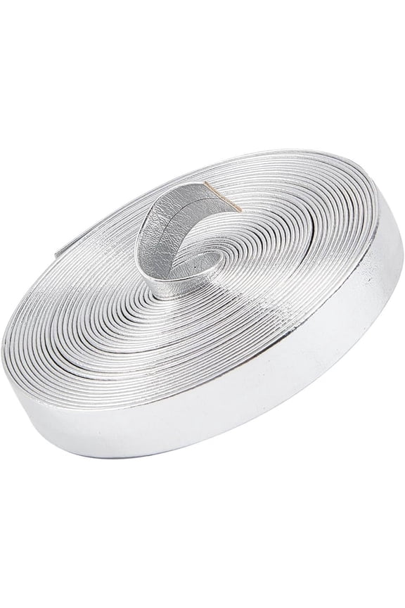 5.5Yds Metallic Leather Straps 0.5" Wide Silver Shiny Flat Leather Cord Glossy Pu Leather Lace Stripper Beading String Ribbon Crafts Double Sided Faux Supplies for Making Crafting