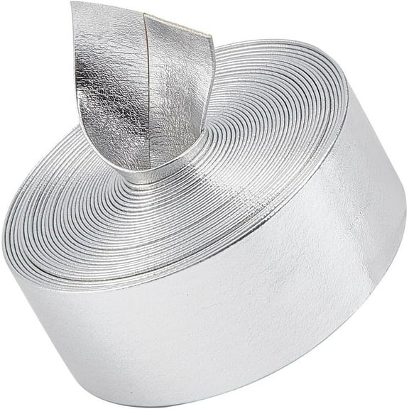5.5Yds Silver Metallic Leather Strip 1.2 Wide Flat Glossy Pu Leather Straps Shiny Leather Lace Stripper Beading String Ribbon Double Sided Leather Supplies Cord for Craft Jewelry