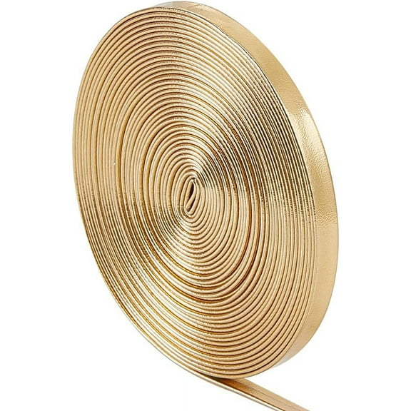 5.5Yds x 0.24" Flat Metallic Leather Straps Glossy Leather Cord Shiny Pu Leather Lace Strip Beading String Ribbon Crafts Double Sided Faux Supplies Cord for Making Craft Pillow Gold Gold
