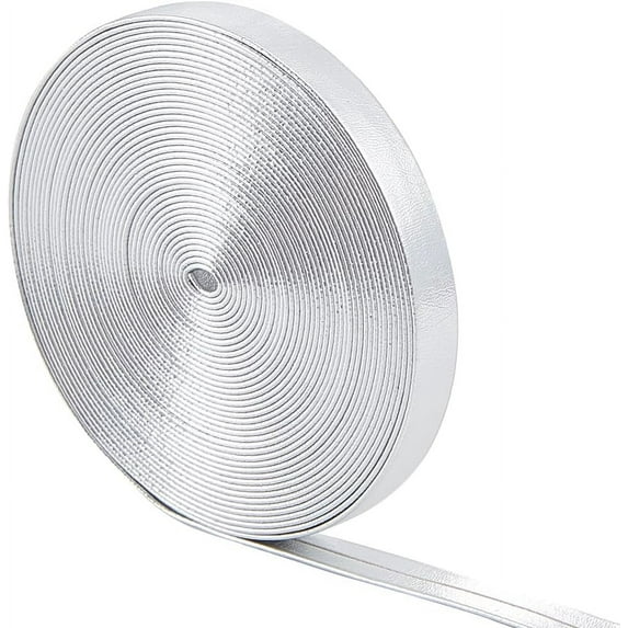 5.5Yds x 0.31" Metallic Leather Straps Silver Shiny Flat Leather Cord Glossy Pu Leather Stripper Beading String Ribbon Crafts Double Sided Strips Faux Supplies for Pillow Making Craft DIY