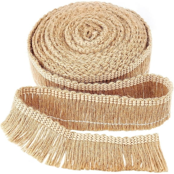 5.5Yds x 1.3 Inch Burlap Fringe Trim Tassel Jute Lace Sewing Chainette Fringe Fibre Trimmings Flat Jute Cord Handmade Hemp Rope Brush Fringe Basic Trim Collection for Latin Wedding Dress