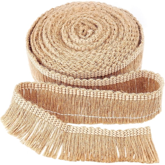 5.5Yds x 1.3 Inch Burlap Fringe Trim Tassel Jute Lace Sewing Chainette Fringe Fibre Trimmings Flat Jute Cord Handmade Hemp Rope Brush Fringe Basic Trim Collection for Latin Wedding Dress BurlyWood